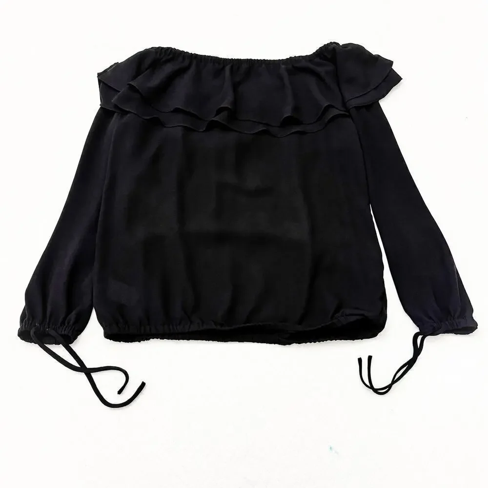 Michael Kors Black Ruffle Bohemian Top Size Small Mint Condition